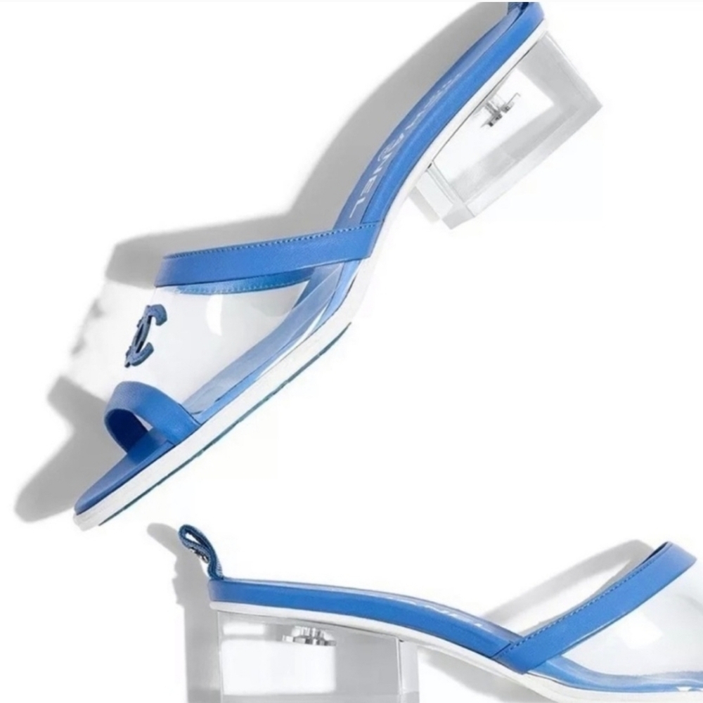 Chanel 19S Blue Transparent CC Logo Mules - Picture 4 of 8